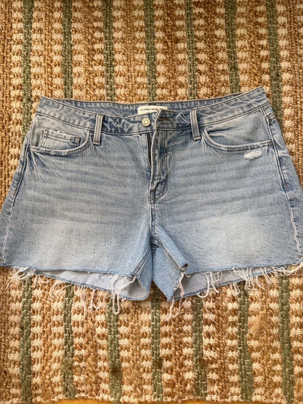 Flying Monkey Washed Blue Denim Frayed Hem Shorts